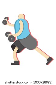 man lifts heavy dumbbells, vector image, flat design, cartoon ch