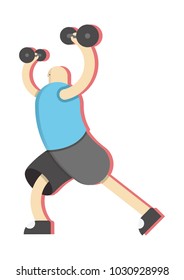 man lifts heavy dumbbells, vector image, flat design, cartoon ch