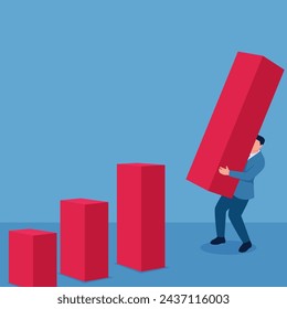 Man lifts large charts and arranges them, illustration for hard work.