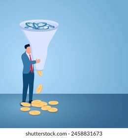 A man lifts a tunnel so that the user icon becomes a coin, an illustration for conversion optimization rates.