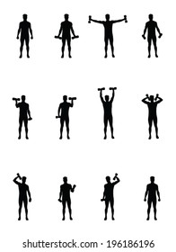 man lifts weights vector silhouette