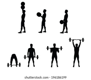 man lifts weights vector silhouette