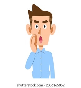 A man in a light blue shirt calling