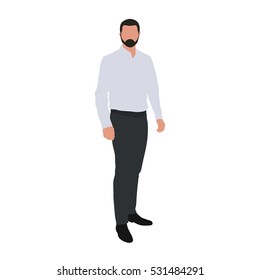 Man in light blue shirt standing. Business man vector illustration