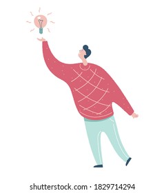 Man with light Bulb. Guy Having A Good Idea. Design Concept Vector Illustration.
