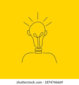 Man With Light Bulb For Head. Genius, Inventor Icon. Erudition, Creativity Logo. Vector Illustration