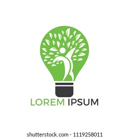 Man and light bulb logo design. Concept for business, creativity, innovation, coaching, education.