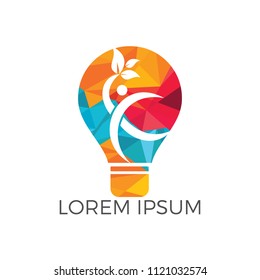 Man and light bulb logo design. Concept for business, creativity, innovation, coaching, education.