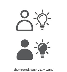 A man with a light bulb next to him, a symbol of a new idea, success.