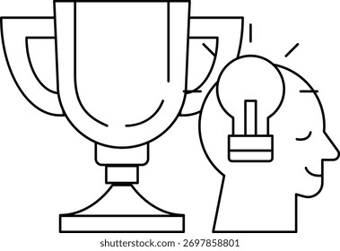 A man with a light bulb on his head is standing next to a trophy. The trophy is a symbol of achievement and success, while the light bulb represents creativity and innovation