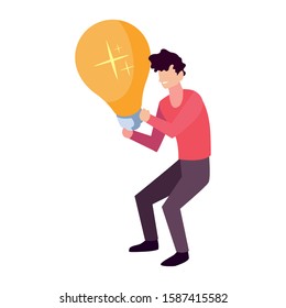 man with light bulb on white background vector illustration design