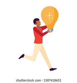 man with light bulb on white background vector illustration design