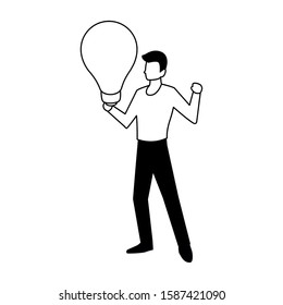 man with light bulb on white background vector illustration design