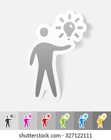 man and light bulb paper sticker with shadow. Vector illustration