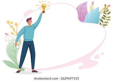 Man with light bulb showing creative idea concept
