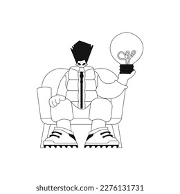 Man with light bulb, symbolizing creative thought and bright ideas. Vector style illustration.