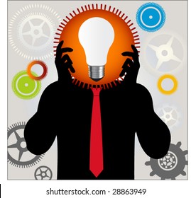 man with lightbulb and gears