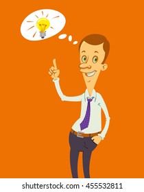  man and lightbulb, illustration of a good idea