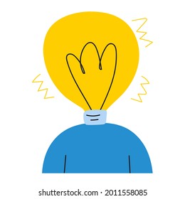 Man with lightbulb instead his head. Illustration on white background.