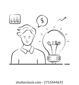 Un hombre con una bombilla que representa la ilustración conceptual de la idea de negocio