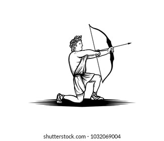 a Man like Ancient Greek Archery with Arrow Hand Drawing Symbol Logo Vector