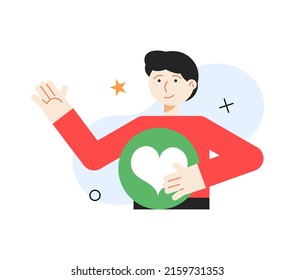 Man with like icon. Social media concept. Vector illustration