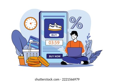 Man with limited time offer with the stopwatch on a smartphone screen