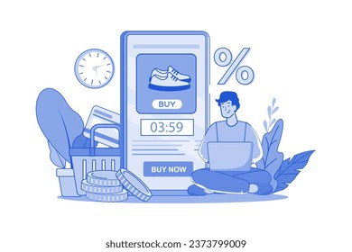 Man With Limited Time Offer With The Stopwatch On A Smartphone Screen