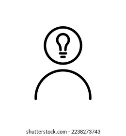 Icono de la línea del hombre. Idea, hombre, pensamientos, desarrollo, plan, tácticas, negocios, trabajo, objetivos, innovación, ayuda, liderazgo, estudiante. Concepto de negocio. Icono de línea negra del vector en fondo blanco