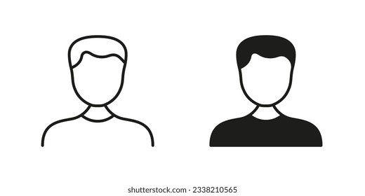 Man Line and Silhouette Black Icon Set. Male Person Pictogram. Business Profile Symbol Collection. Businessman Sign. Human Face Portrait. Office People. User's Avatar. Isolated Vector Illustration.