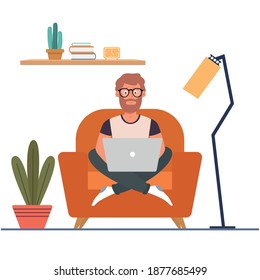 Man in linving room hygge style design ilustration - Vector