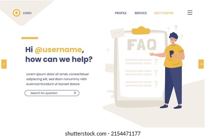 A man with a list of questions for FAQ website page