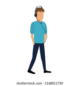 Man listen music with headphones