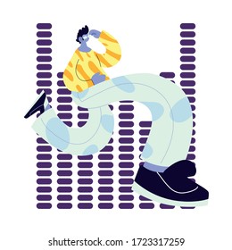 man listening music and dancing vector illustration design