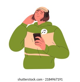 Man listening to music on headphones with smartphone