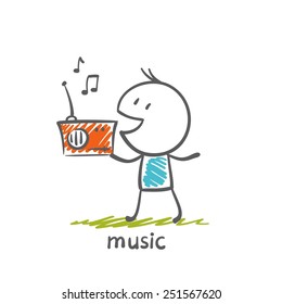 man listening to music on the radio illustration