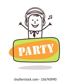 man listening music with party sign