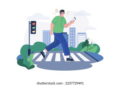 Man Listening To Music While Walking