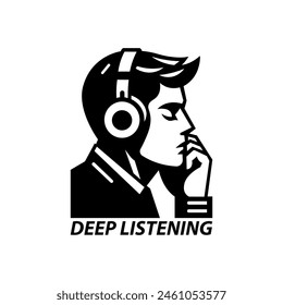 Man listening on headphones vector illustration