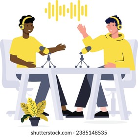 Man listening online podcast live