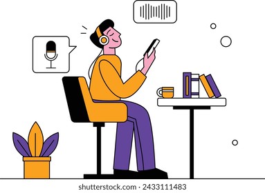 man is listening to podcast