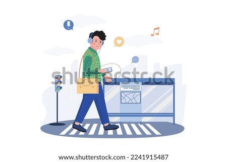 Man Listening To The Podcast While Walking To Work