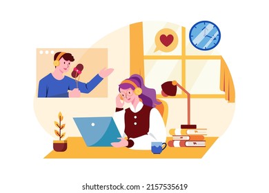 Man listening to the podcast while working