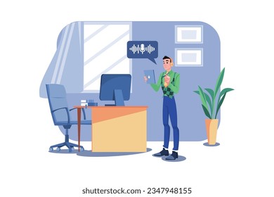 Man Listening To The Podcast While Working