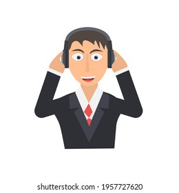 Man listens to music. Music headphones, vector illustration