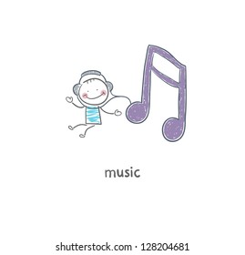 A man listens to music. Illustration.