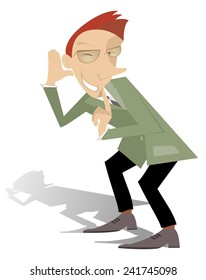 Man listens and shows a finger to keep quiet