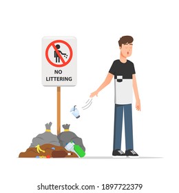 A man littering and not caring about the environment