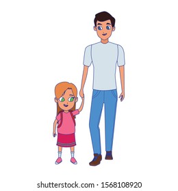 man with little girl icon over white background, vector illustration