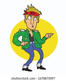 Man living in the 90s. cartoon vector. retro